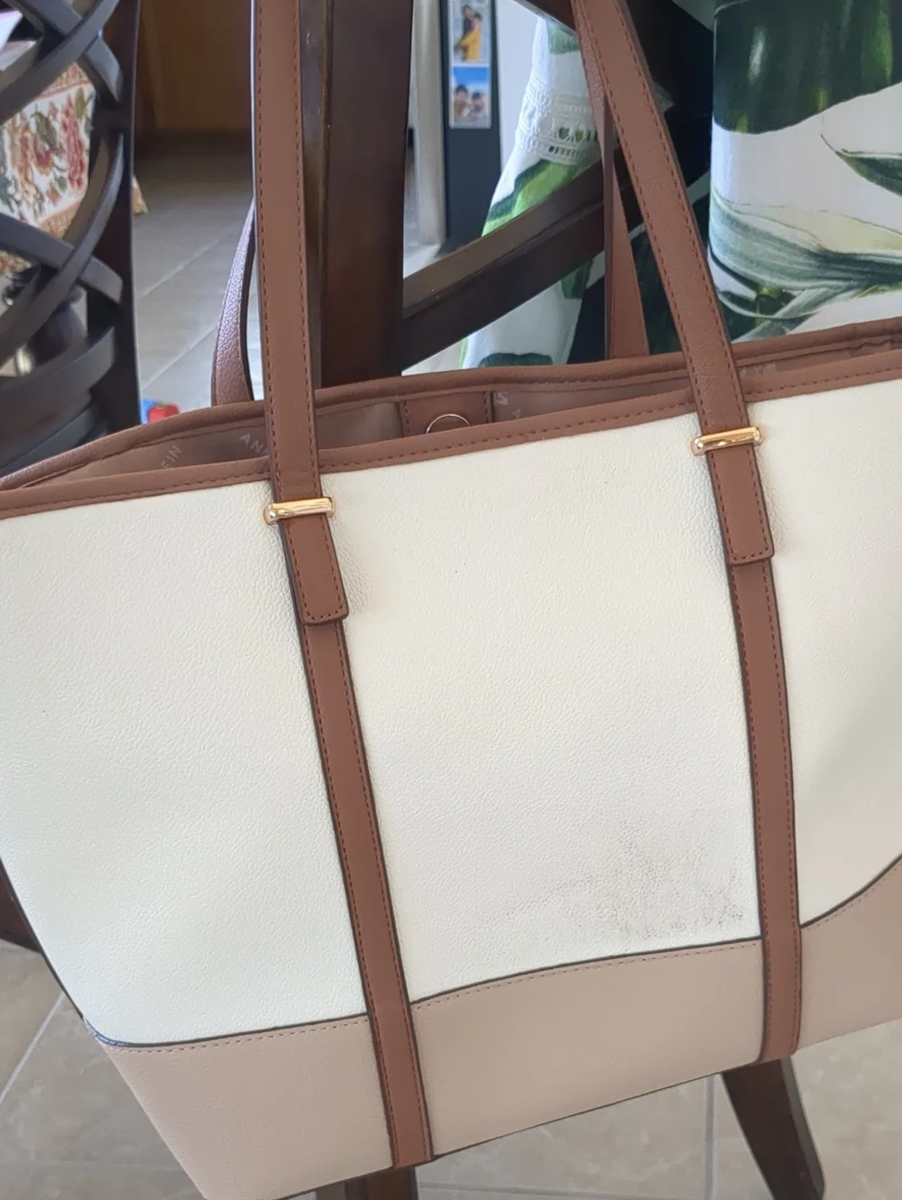 Anne Klein Cream, Tan and Brown Two-Tone Tote